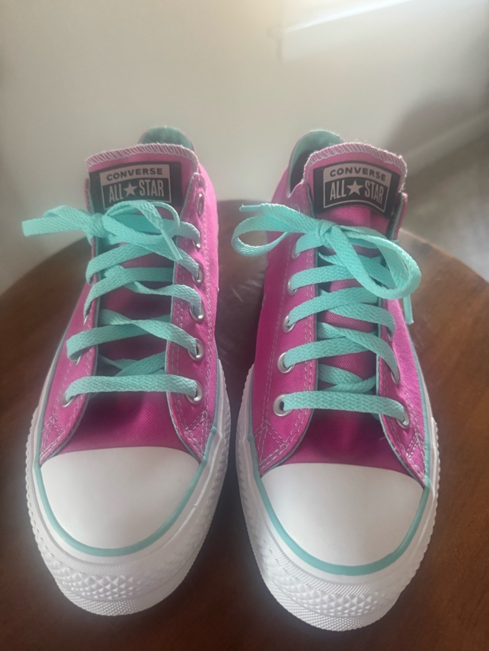 Converse  woman’s Pink Canvas Sneakers with Teal Laces